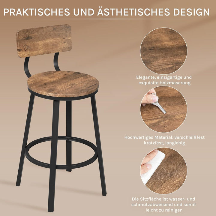 WOLTU Barhocker 2er Set, Küchenhocker Kücheninsel, Barstuhl rund, Tresenhocker mit Rückenlehne Fusss