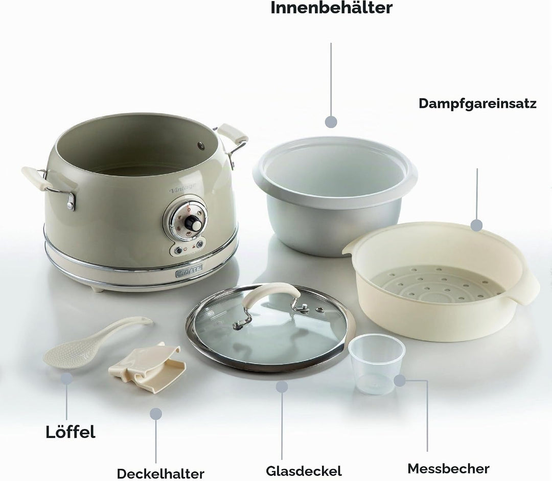 Ariete 2904 Reiskocher Rice Cooker Slow Cooker Dampfgarer Vintage Line 3,5 L Antihaft-Keramikbeschic