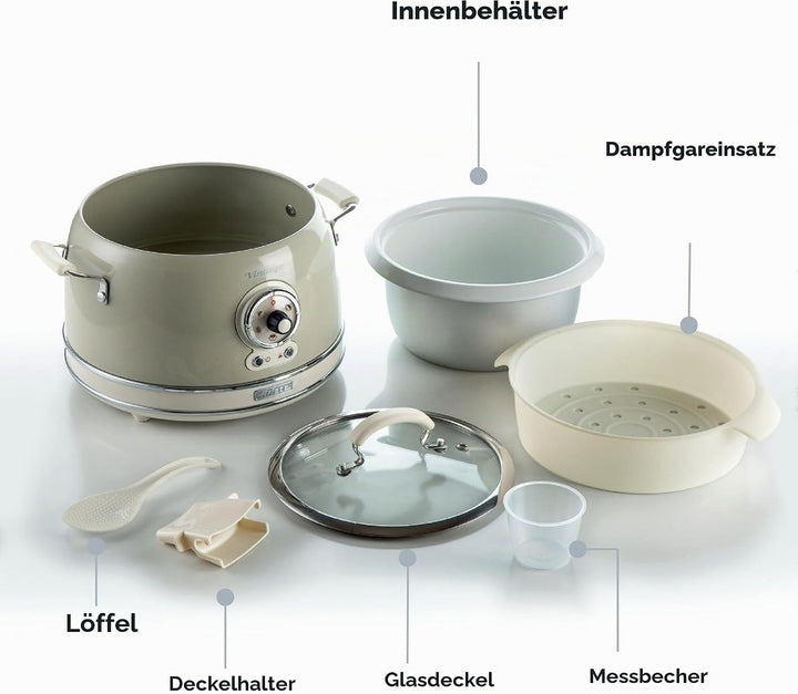 Ariete 2904 Reiskocher Rice Cooker Slow Cooker Dampfgarer Vintage Line 3,5 L Antihaft-Keramikbeschic