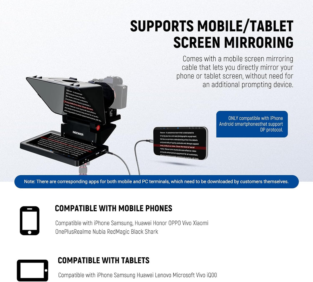 NEEWER 2 in 1 Teleprompter 11 Zoll mit Monitor für Windows MacOS, Tragbare Prompter für Kamera Webca