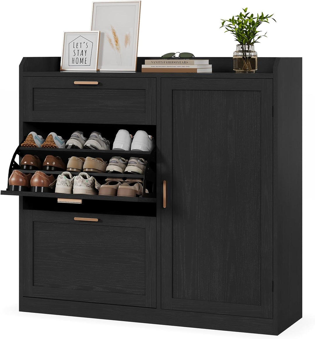 Schuhschrank mit 2 Klappen, Schuhkipper Schmal, Schuhschrank mit 1 Schublade, Schrank, Trennwand Ver