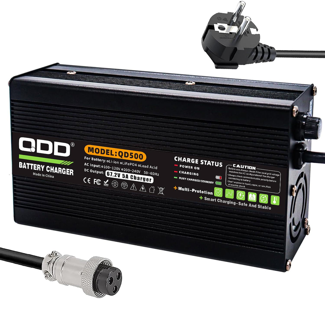 QDD 67,2 V 5 A Li-Ionen-Akku-Smart-Ladegerät mit Lüfter für 16S 60 V 15 Ah 20 Ah 25 Ah 30 Ah 40 Ah 5