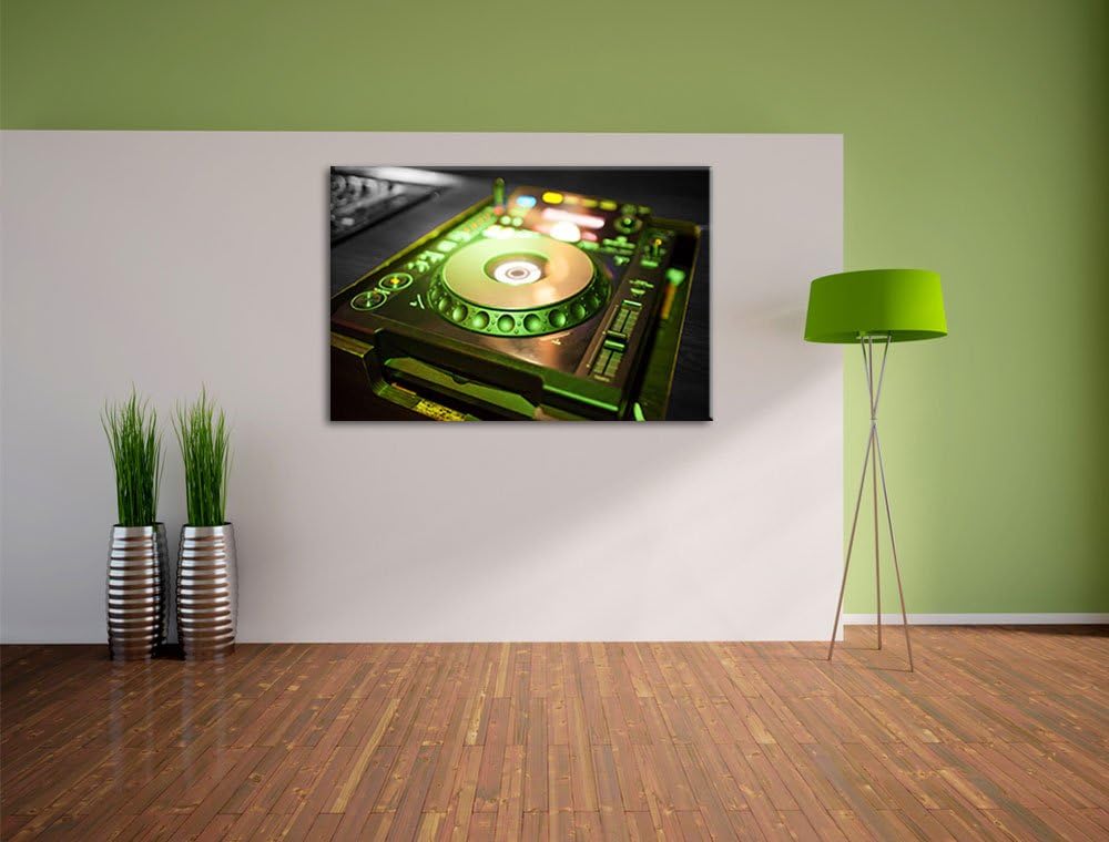 Pixxprint Grün beleuchteter DJ Pult als Leinwandbild/Grösse: 100x70 cm/Wandbild/Kunstdruck/fertig be