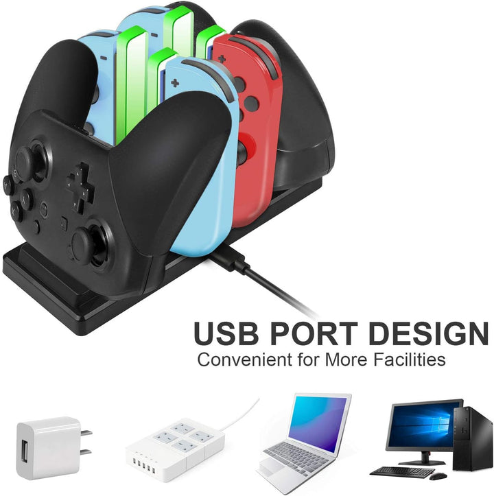 EXTSUD 6 in 1 Switch Controller Ladestation Pro Controller Ladegrät mit 4 Slots für Joy-Con und Typ-