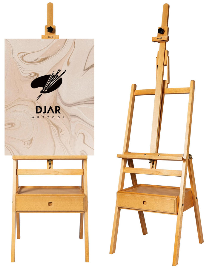 DJAR Staffelei mit Schublade, Staffelei Holz Gross aus Massivem Buchenholz, Verstellbar bis 190,5 cm