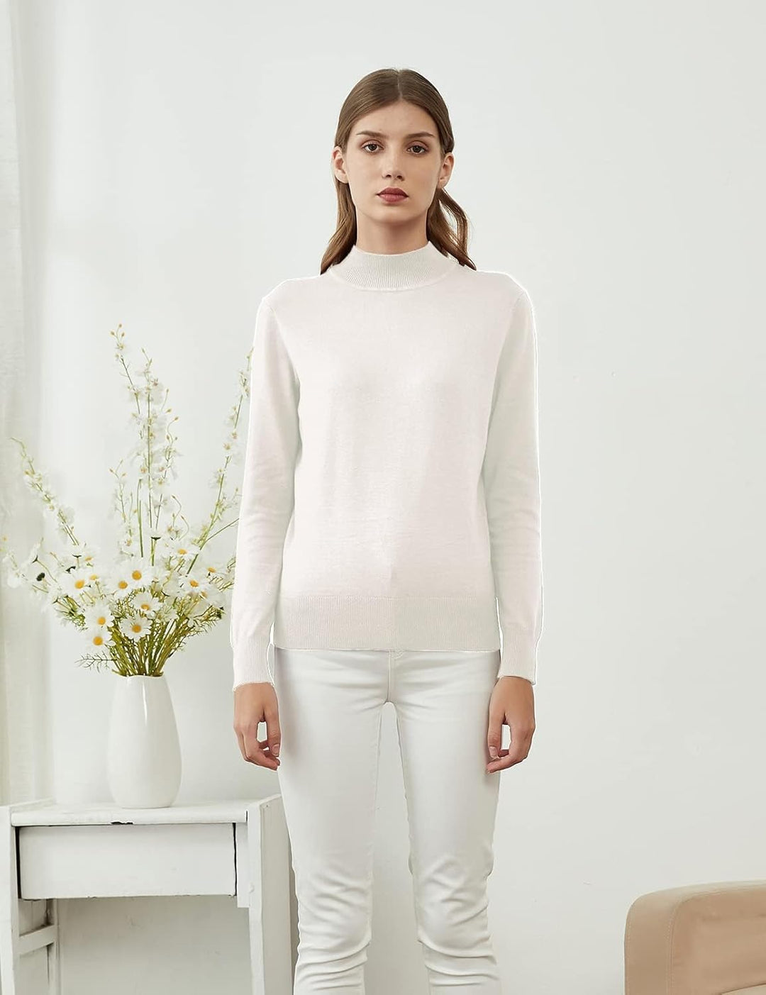 Women’s Turtleneck Sweater Knitted Jumper Autumn Loose Sweatshirt Casual Classic Elegant Knitted Jum