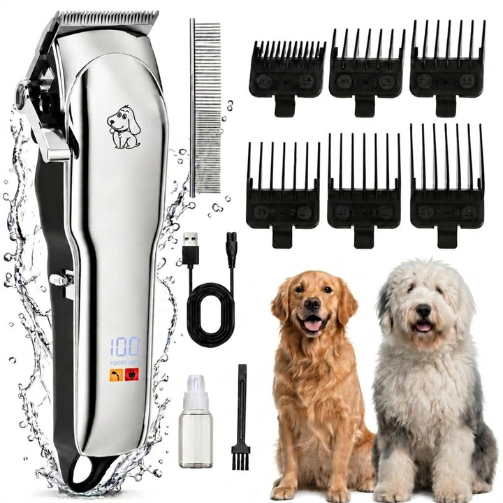 Profi Hundeschermaschine für langes und dickes Fell, leiser Hundehaarschneider mit LED-Display, kabe