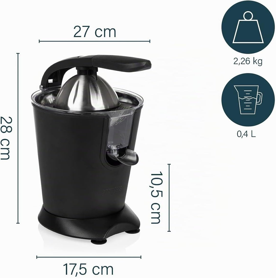Princess Black Steel Zitruspresse - professioneller Hebelarm, 160 Watt, Antirutschfüsse, Universalau