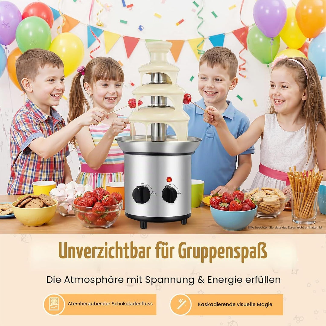 Schokoladenbrunnen Edelstahl, 4-Etagen mit Schmelzfunktion, 170W &amp; 1.8L Kapazität, Elektrischer Scho