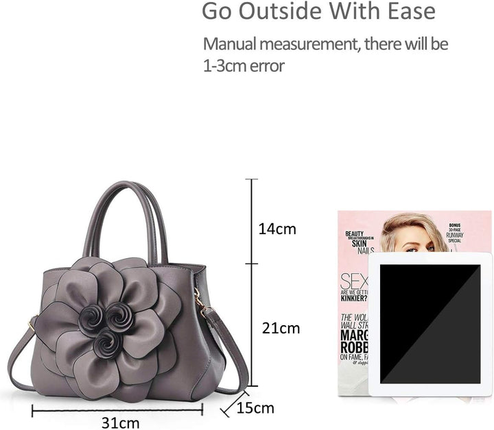 NICOLE & DORIS Modische Damen-Umhängetasche, Handtasche, Umhängetasche, Blumenmotiv Grau, Grau