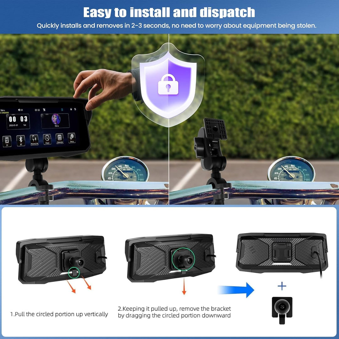 SIXWIN Carplay Motorrad Display für Moto mit Wireless Carplay Android Auto, 6.86 Zoll HD Touchscreen