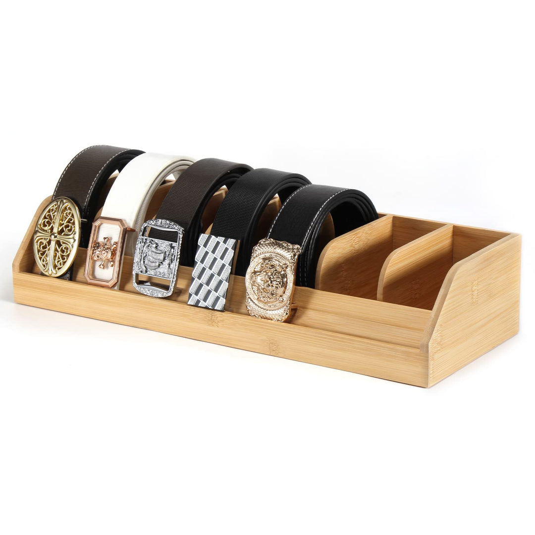 B4Life Gürtel-Organizer, 7 Fächer, Gürtel-Display-Rack für Herren, Bambus-Gürtelhalter für Schrank u