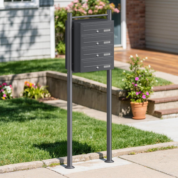 Wiltec 4er Briefkastenanlage Anthrazit 270 x 513 x 1500 mm, Standbriefkasten mit 4 Fächern, Schlüsse