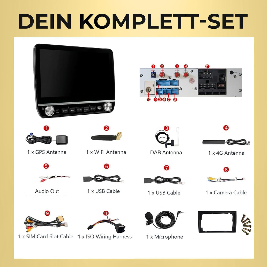 M.I.C.1192-L3 Android 14 Autoradio mit Navigation: MT6769V, 4GB+64GB, 10.1 Zoll QLED Display, SIM, A