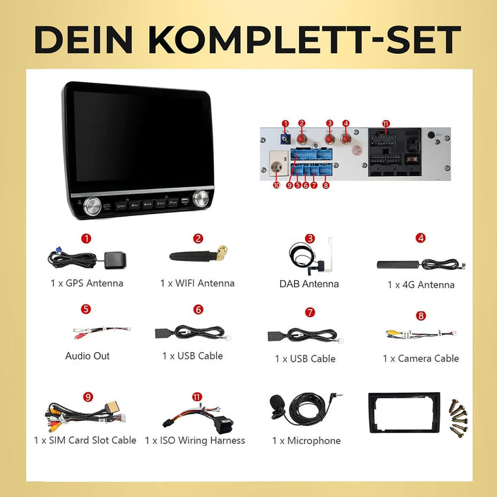 M.I.C.1192-L3 Android 14 Autoradio mit Navigation: MT6769V, 4GB+64GB, 10.1 Zoll QLED Display, SIM, A