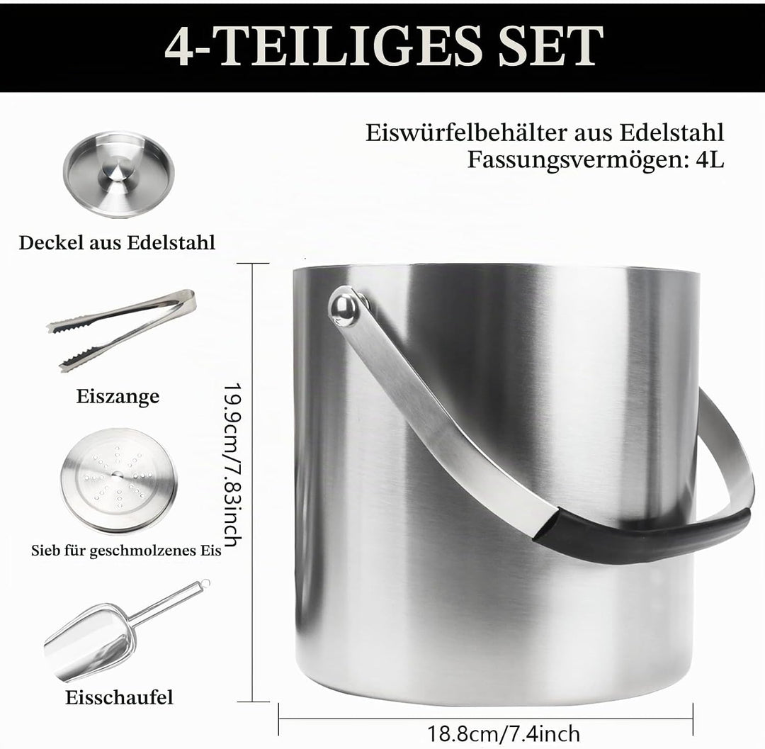 4L eiswürfelbehälter mit deckel sektkühler flaschenkühler champagner kühler doppelwandiger Eiskübel