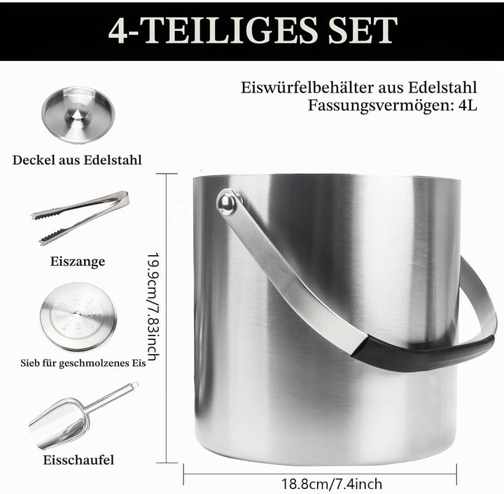 4L eiswürfelbehälter mit deckel sektkühler flaschenkühler champagner kühler doppelwandiger Eiskübel