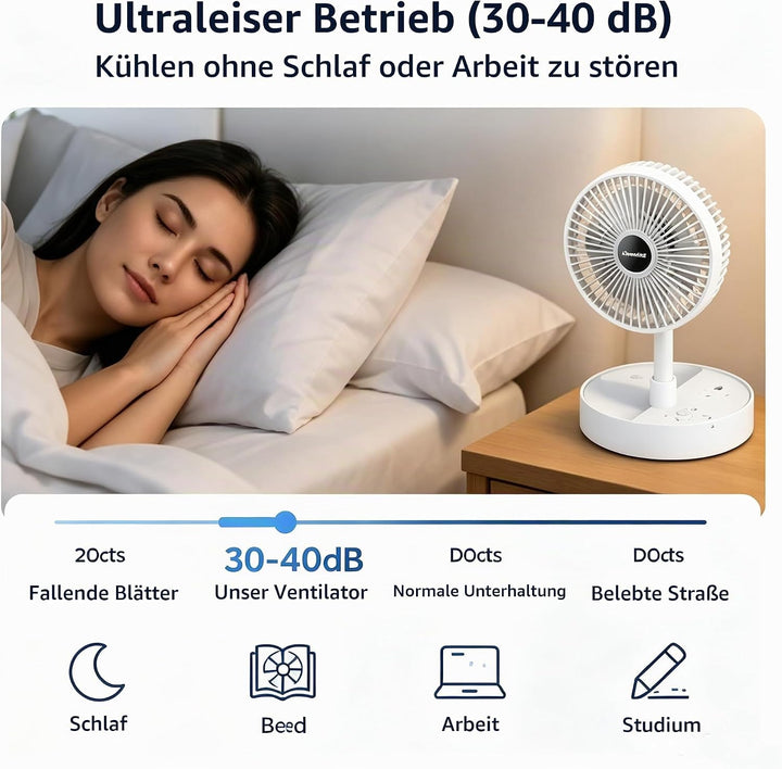 Cankypu Faltbarer Teleskopventilator, wiederaufladbarer Schreibtischventilator – 2000 mAh batteriebe
