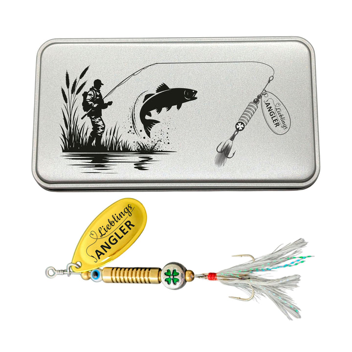 Anglergeschenk mit Gravur - Männer - Frauen - Angelköder - Angelhaken - Spinner - Glücksfisch (Liebl