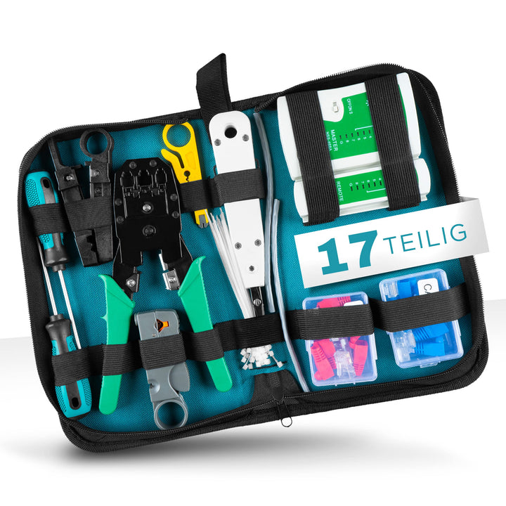 PLICABO | 17 in 1 Profi Netzwerk Werkzeug Set, AUCH GESCHIRMT, Netzwerktester Tool Set, LSA Auflegew