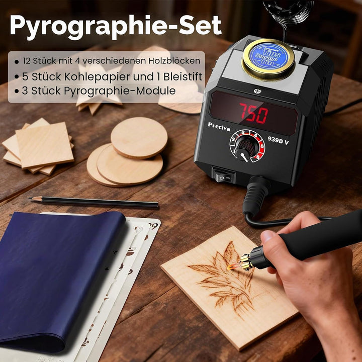 Preciva 939D-VI Brandmalstift, Handwerksset zum Holzschnitzen mit einstellbarer Temperatur, Holzschn