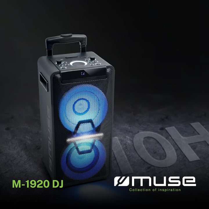 Muse DJ PA-Anlage mit Akku, 300 Watt, mit CD, Bluetooth und Licht-Effekten (USB, AUX, Mikrofon, Fern
