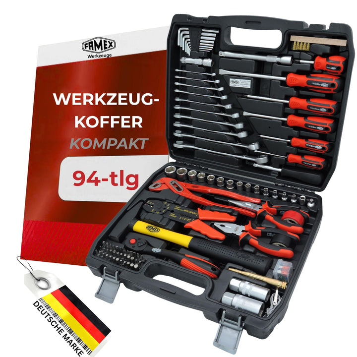 FAMEX 144-47 Werkzeugkoffer gefüllt mit hochwertigem Werkzeug Set bestückt, kompakt - alle Schraubwe