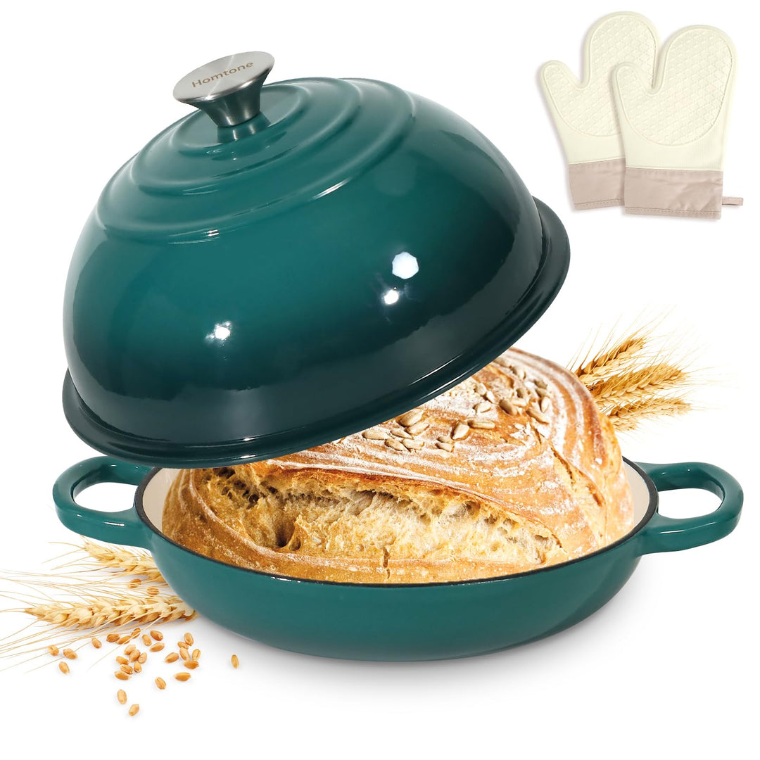 Homtone 5,2L/26cm Emaillierter Gusseisen Brotbacktopf mit gewölbtem Deckel, Emaille Gusseisen Topf B