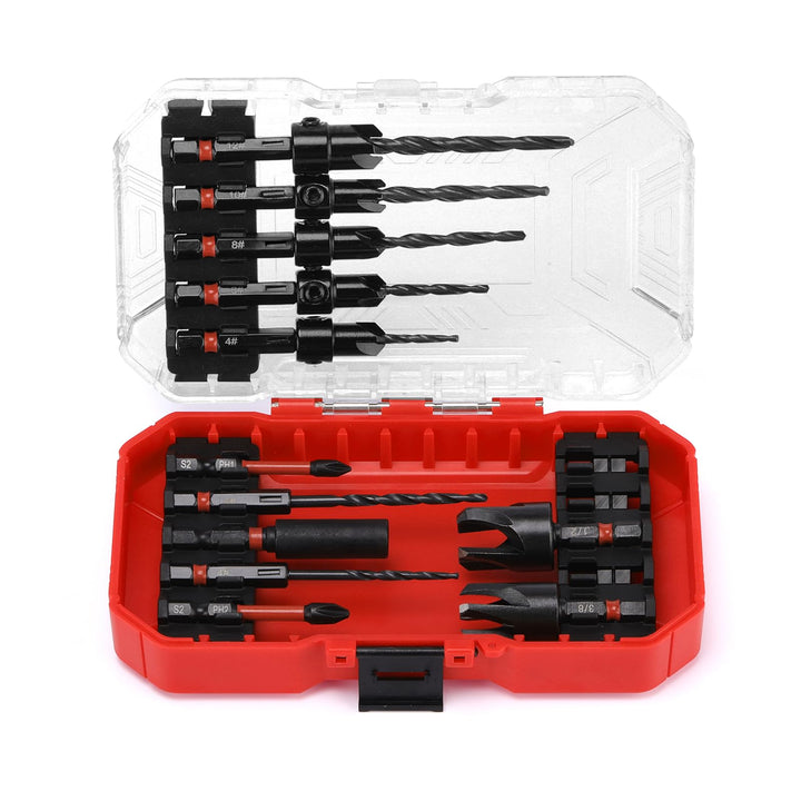 Mayouko 15 PCS Tapered Drill Bits Counter Sink Drill Bit Set, with Wood Plug Cutters and Depth Stop