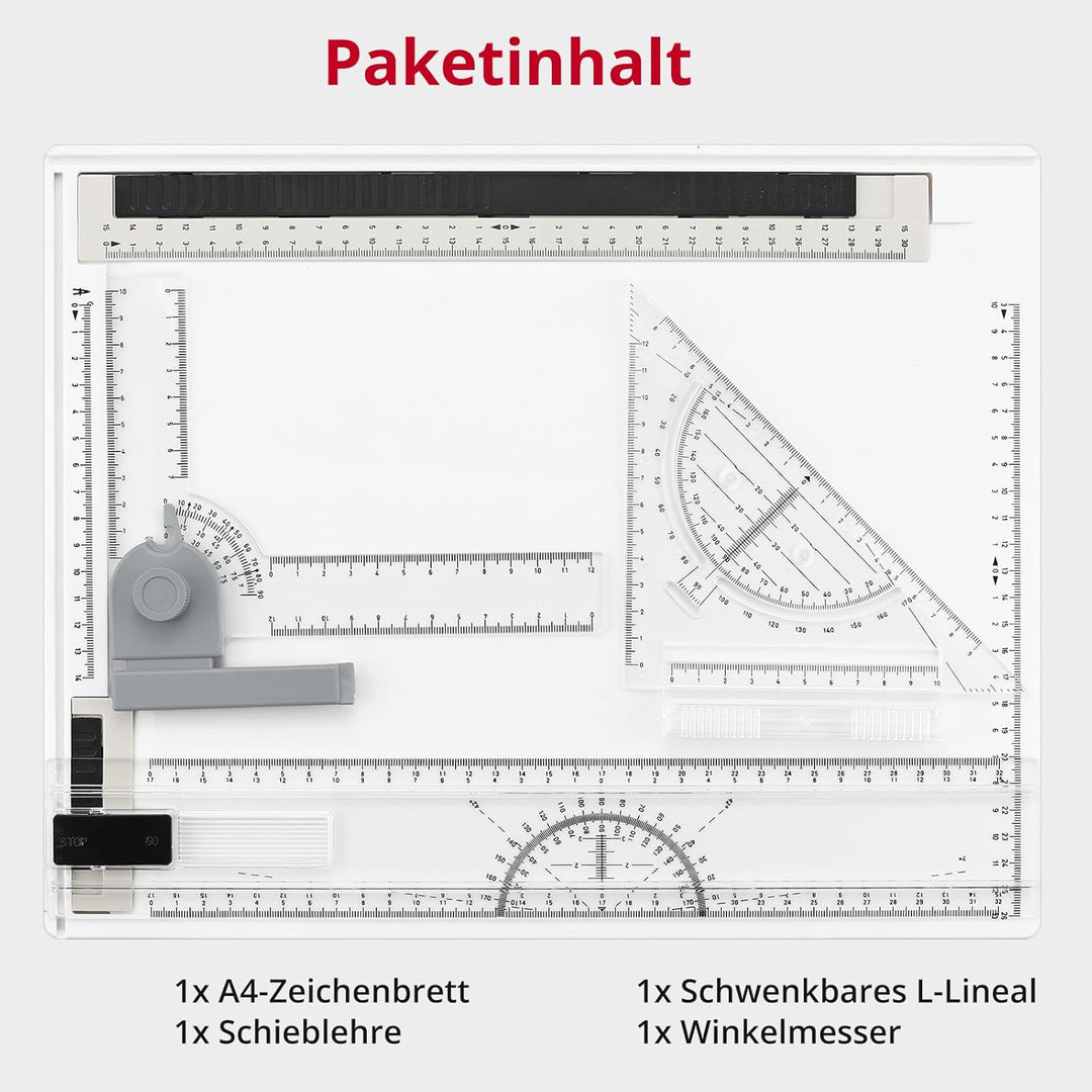XUNTOP Generisch Professionelle Zeichenplatte Zeichenbrett A4 tellbar mit Schiebelineal Zeichendreie