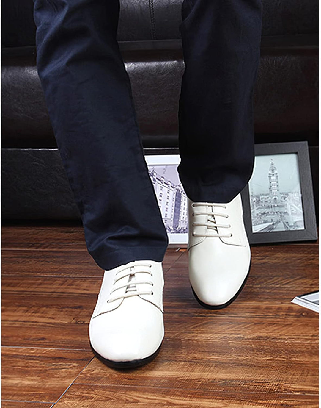 ANUFER Herren Echtes Leder Kleider Schuhe Formell Geschäft Derby Schnürsenkel 39 EU Weiss, 39 EU Wei