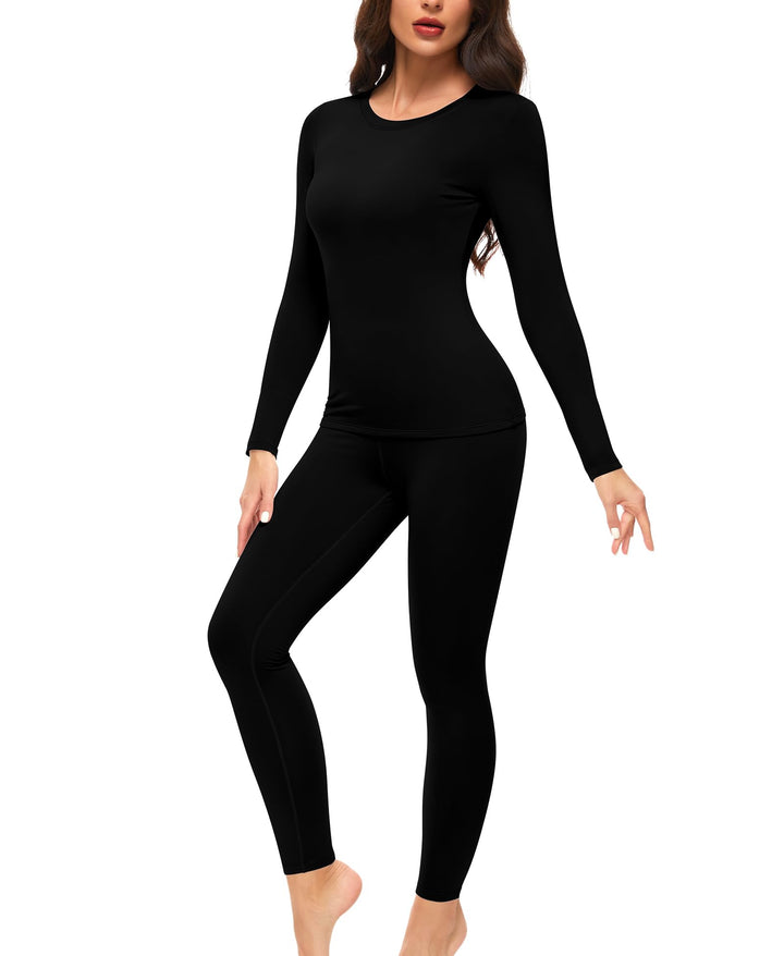 Ganado Thermounterwäsche Set Damen Innenfleece Thermowäsche Thermo Oberteil und Thermohose Leggings