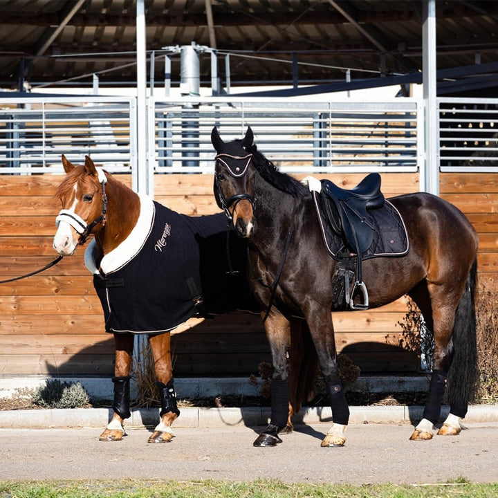 Marengos - Abschwitzdecke Modern Rosé | Fleecedecke mit Kreuzgurten, Frontverschnallung, Schweifkord