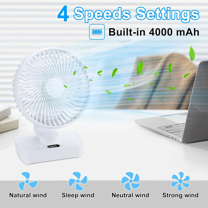 USB Tischventilator Oszillierend, Mini Ventilator Sehr Leise mit 4000mAh Batterie, Persönlicher Tisc