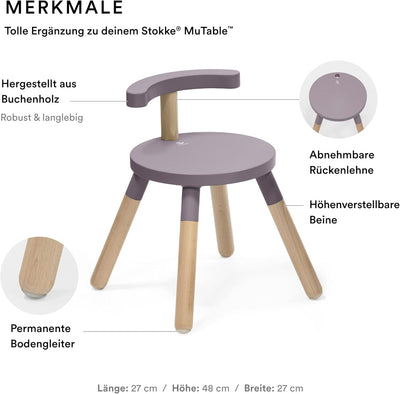 Stokke MuTable Stuhl, Lilac - 2023 Neugestaltung - Anpassbare Sitzhöhe & entfernbare Rückenlehne - H