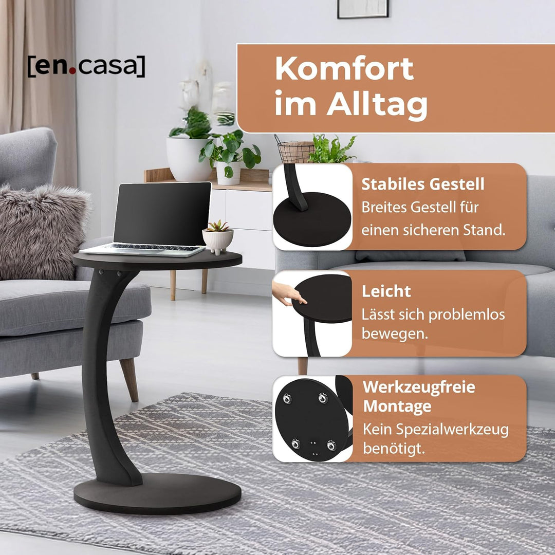 [en.casa] Beistelltisch Holeby Couchtisch Sofatisch auf Rollen Betttisch Laptoptisch C-Form Wohnzimm