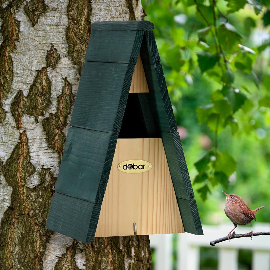 dobar VOBU Nistkasten Spitzdach für Zaunkönig - Halbhöhlen Nisthilfe aus Holz für Wildvögel - Grün,