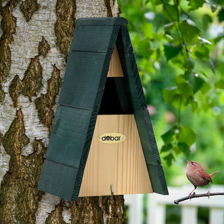 dobar VOBU Nistkasten Spitzdach für Zaunkönig - Halbhöhlen Nisthilfe aus Holz für Wildvögel - Grün,