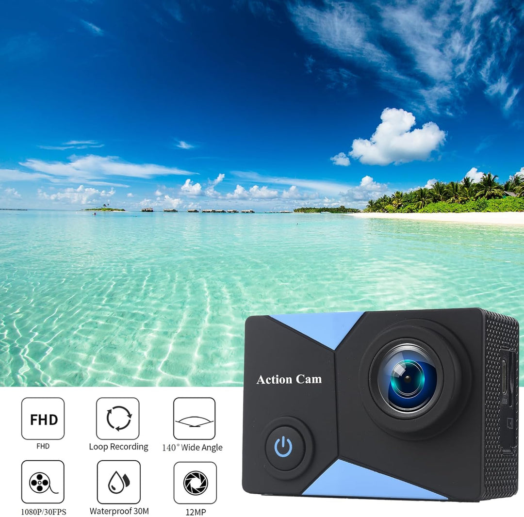 WiFi Action Cam FHD 1080P mit 32GB Speicherkarte, Actionkamera wasserdicht bis 30M, ActionCamera mit