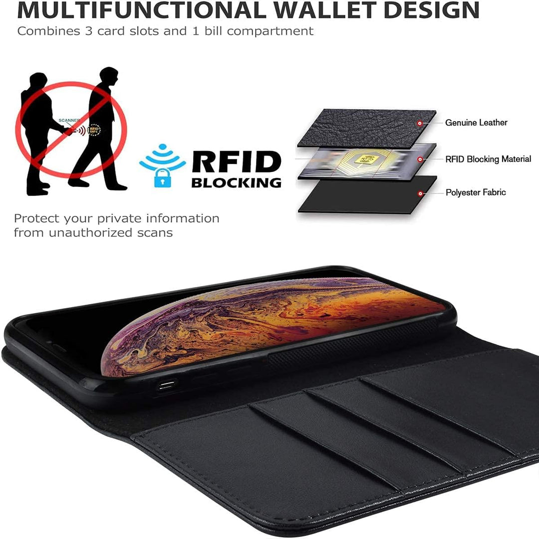 VISOUL Hülle für iPhone 11 Pro Max, Stossfeste Handyhülle [Rindsleder], TPU Magnetische Klapphülle K