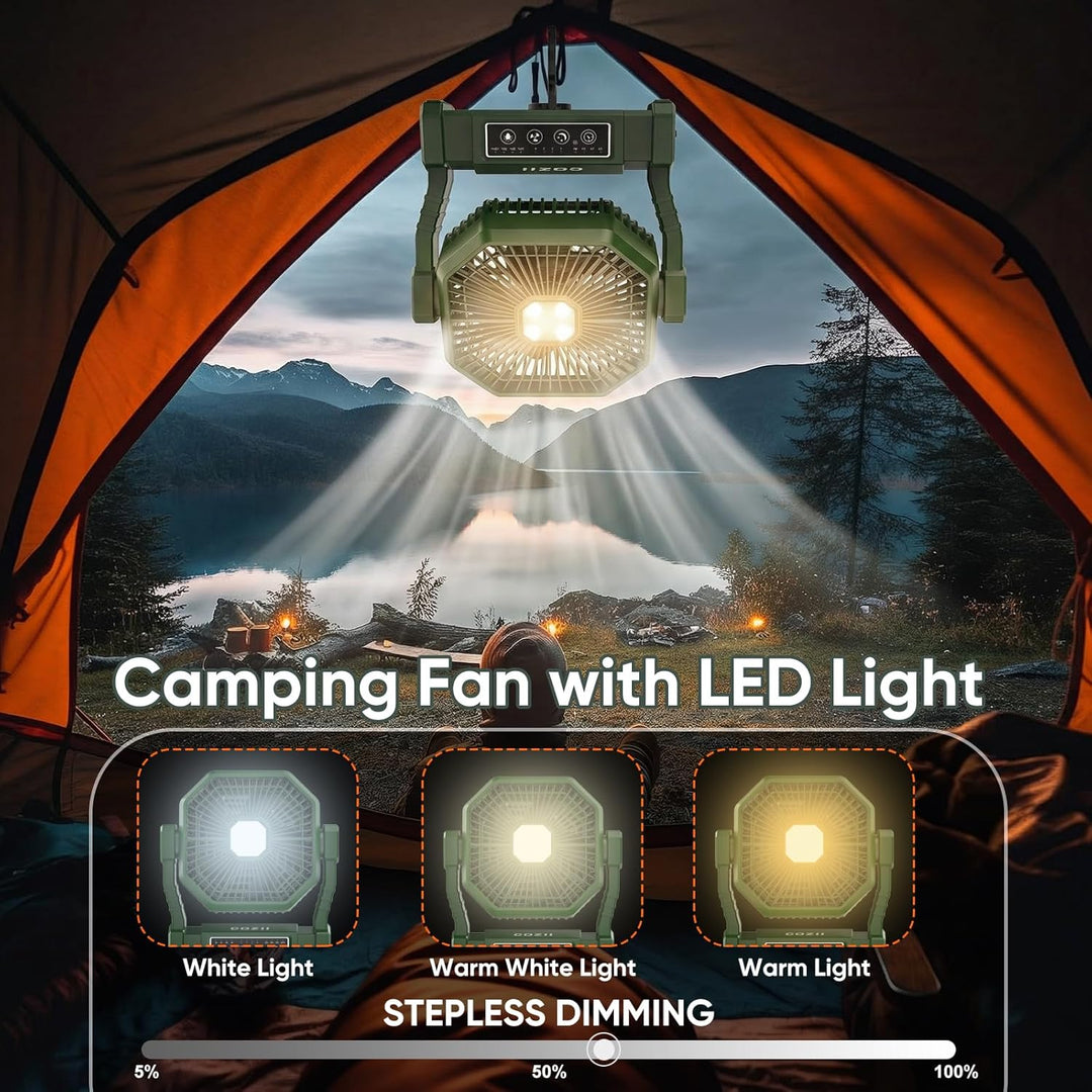 COZII Camping Ventilator, 20000mAh Tischventilator USB Ventilator Akku mit Licht, 4 Geschwindigkeite