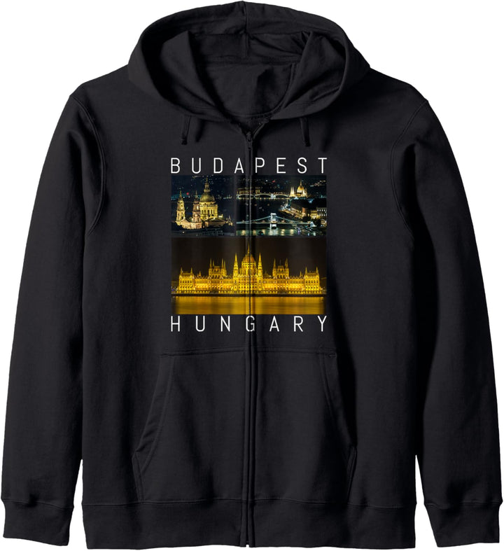 Budapest bei Nacht Ungarn Berühmte Sehenswürdigkeiten Galerie Souvenir Kapuzenjacke