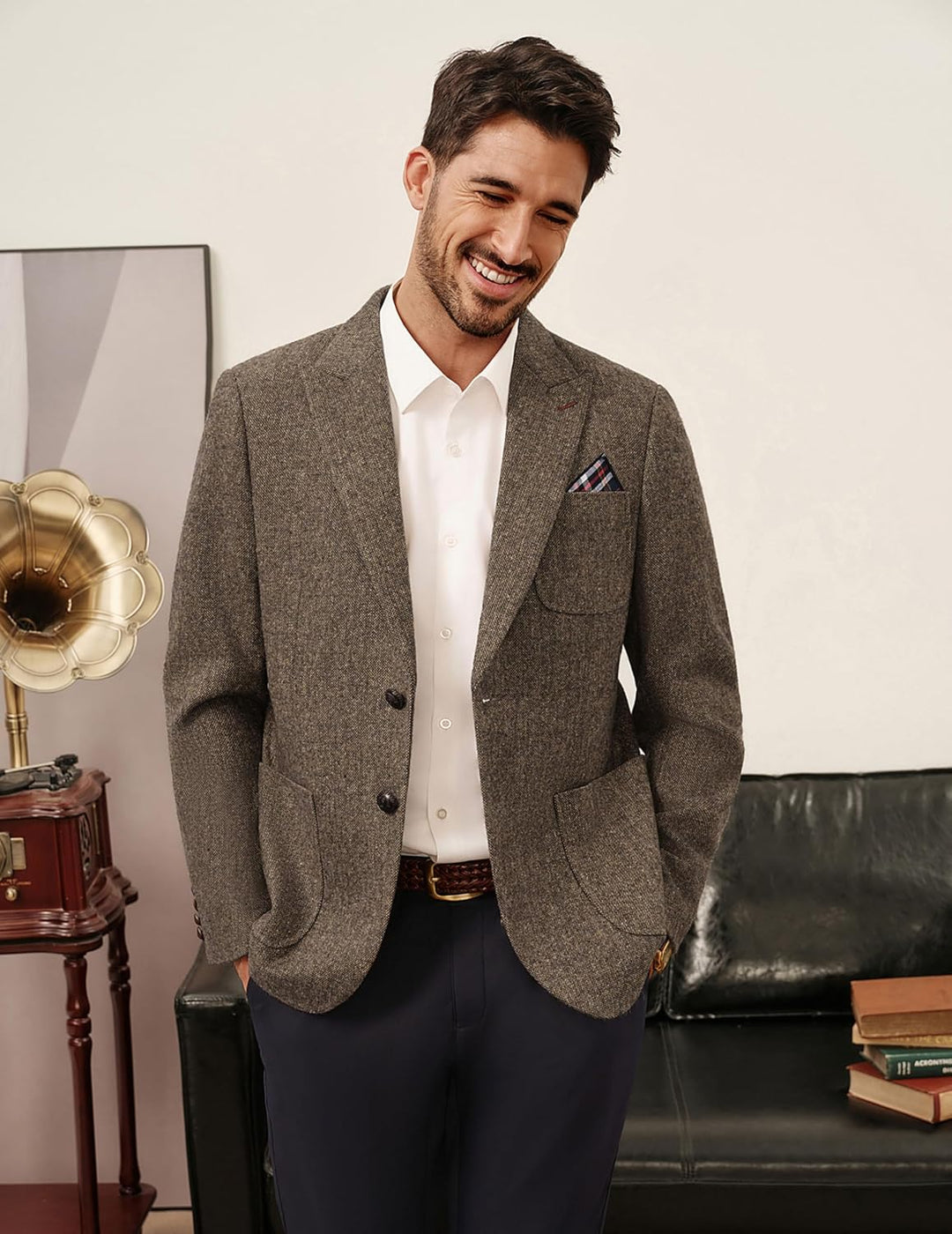 PJ PAUL JONES Sakko Herren 2 Knöpfe Tweed Wolle British Blazer Regular Fit Business Anzugjacke Männe