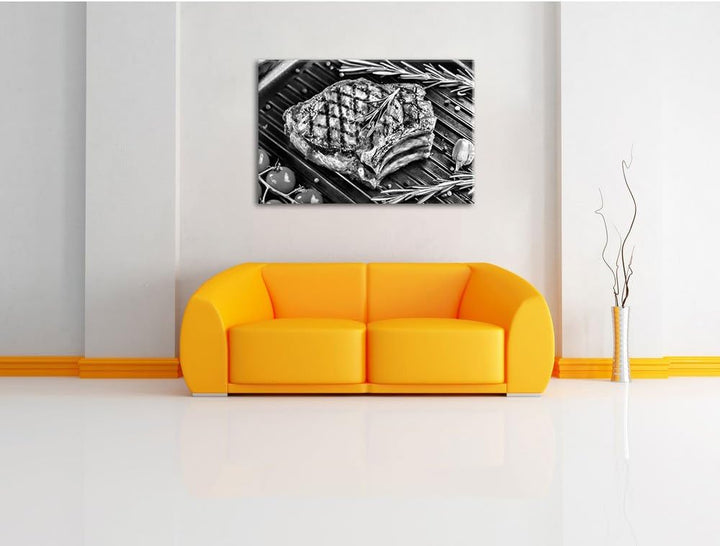 Pixxprint Steak Rumpsteak Fleisch als Leinwandbild/Grösse: 100x70 / Wandbild/Kunstdruck/fertig bespa