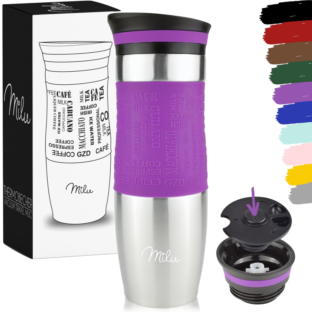 Milu Thermobecher 370ml 450ml Isolierbecher Kaffeebecher to go - 100% Auslaufsicher - Trinkbecher au