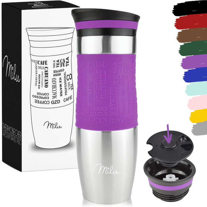 Milu Thermobecher 370ml 450ml Isolierbecher Kaffeebecher to go - 100% Auslaufsicher - Trinkbecher au