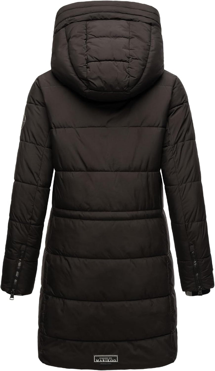 MARIKOO Damen Wintermantel Warmer Steppmantel lang mit Kapuze und hohem Kragen Karumikoo XVI XS-3XL
