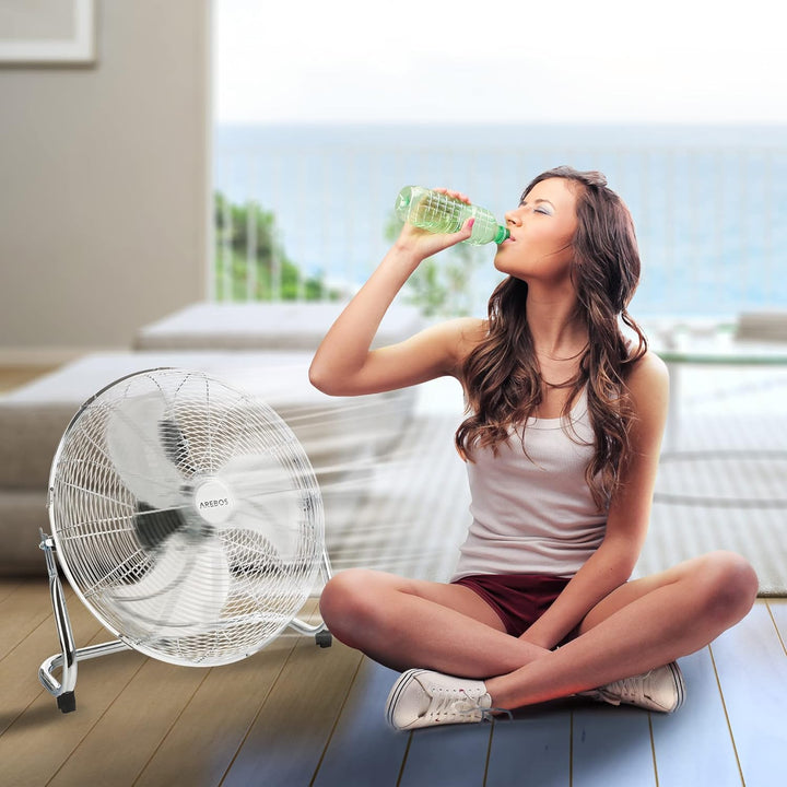 Arebos Bodenventilator Ø45 cm | Windmaschine Retro Stil | Ventilator | 3 Geschwindigkeitsstufen | ho