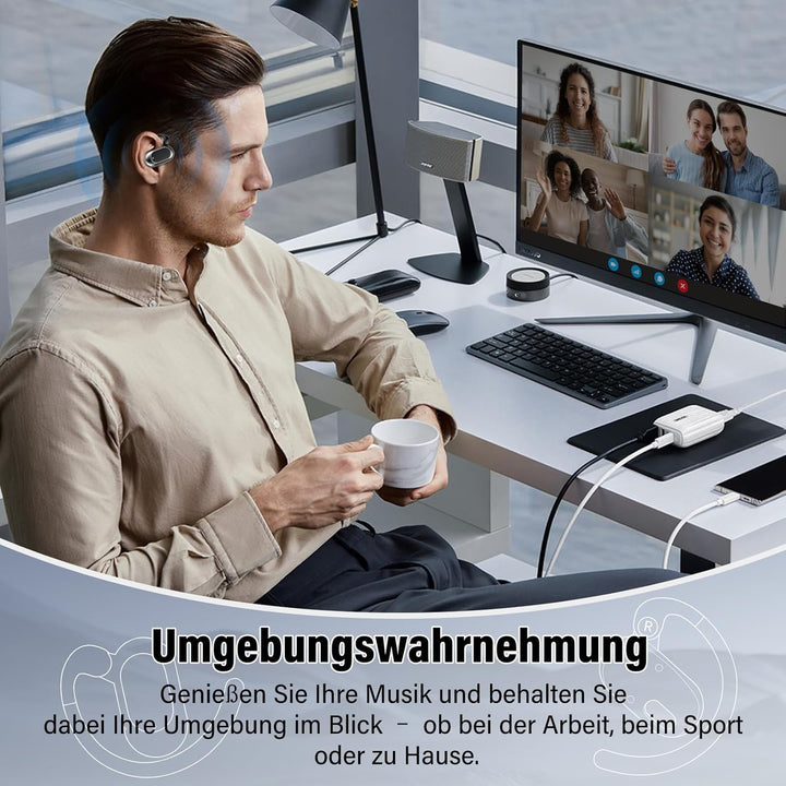 Open Ear Kopfhörer Bluetooth 5.4, 36Std Bluetooth Kopfhörer Tiefem Bass | 14,2 mm Treiber Ohrhörer m