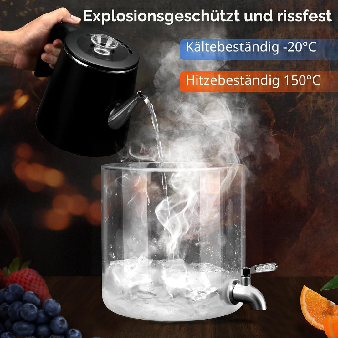 Getränkespender mit Ständer, 10L Getränkespender aus Glas mit rostfreiem Wasserhahn, Getränkespender